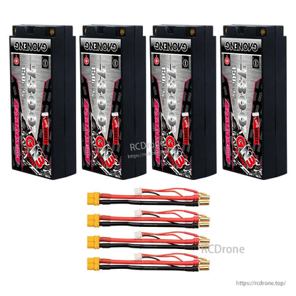 Four batteries with four yellow plug leads shown as bundle quantity option