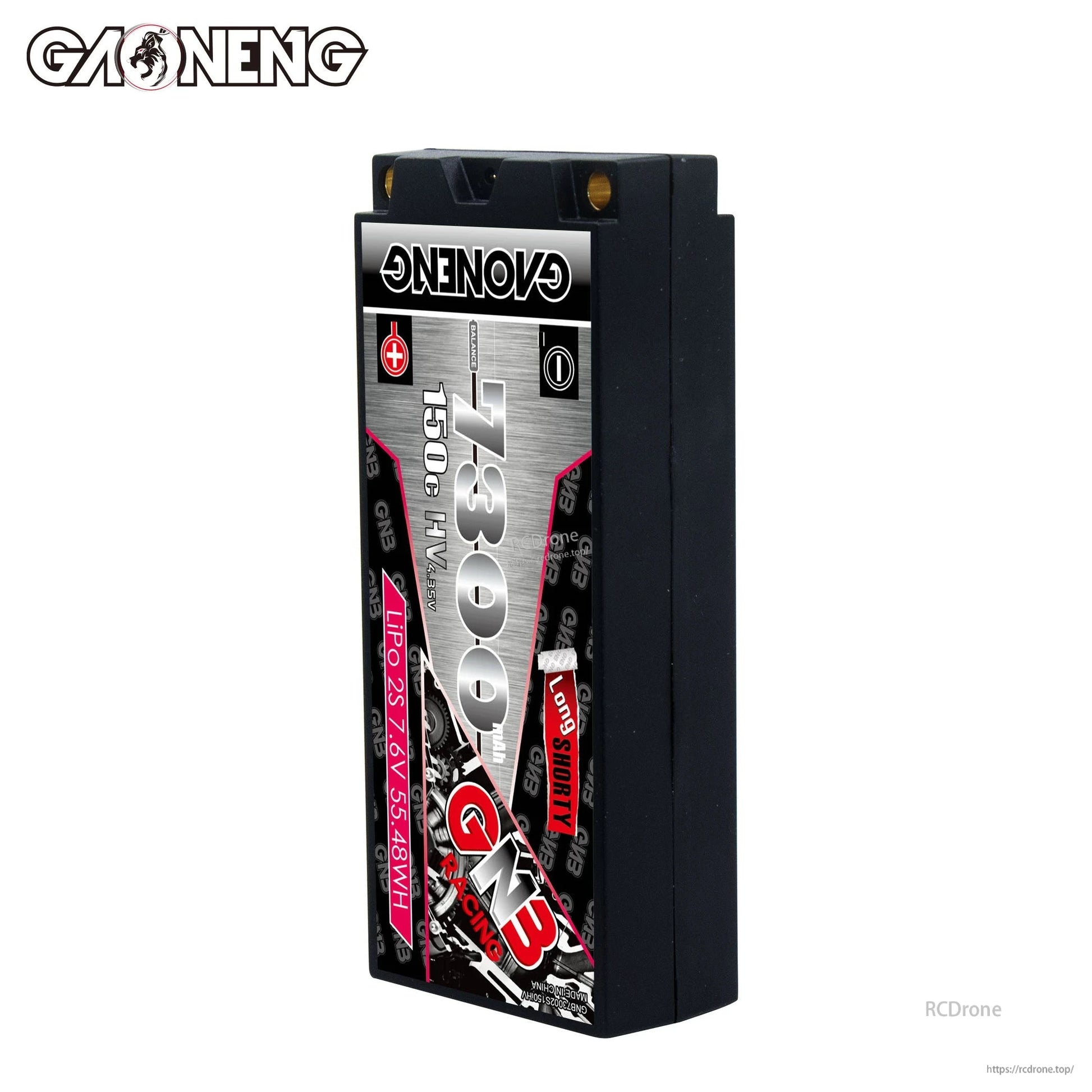 GAONENG GNB 7300 hardcase battery upright front label view, long shorty LCG case