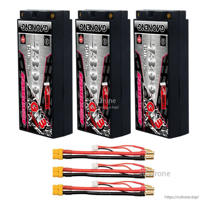 Three batteries with three yellow plug leads shown as bundle quantity option