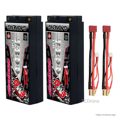 Two-pack display: two GNB hardcase batteries with two red T-plug style adapter leads