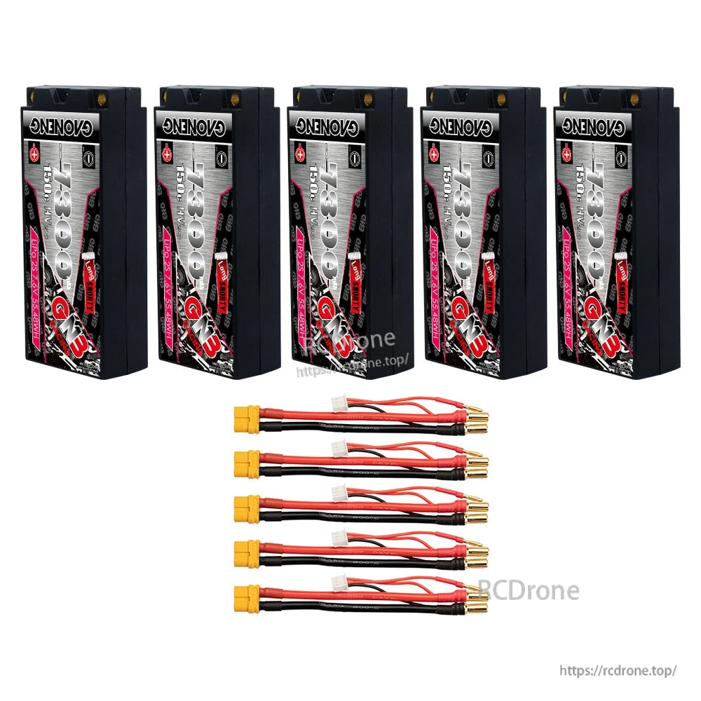 Five batteries with five yellow plug leads shown as bundle quantity option