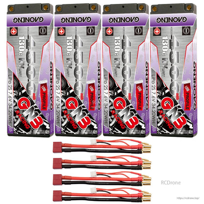 Four GAONENG GNB 4500mAh batteries with four red Deans-style plug leads and balance connectors