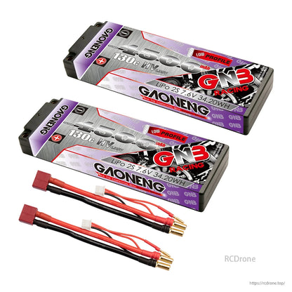 Two-pack GAONENG GNB 4500mAh batteries with two red Deans-style plug leads and 5mm bullets