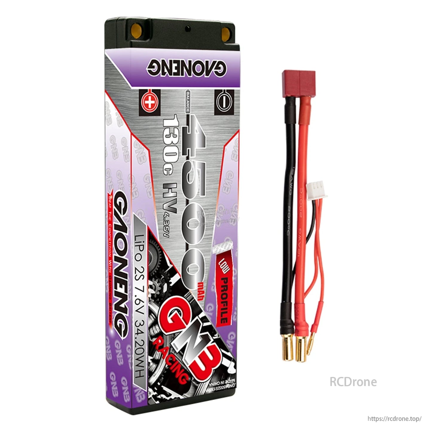 GAONENG GNB 4500mAh hard case battery with red Deans-style plug lead, balance plug, and 5mm bullets