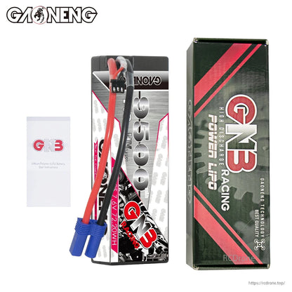 Package contents: GNB 9500mAh 2S hard-case battery with GNB Racing retail box and sticker card