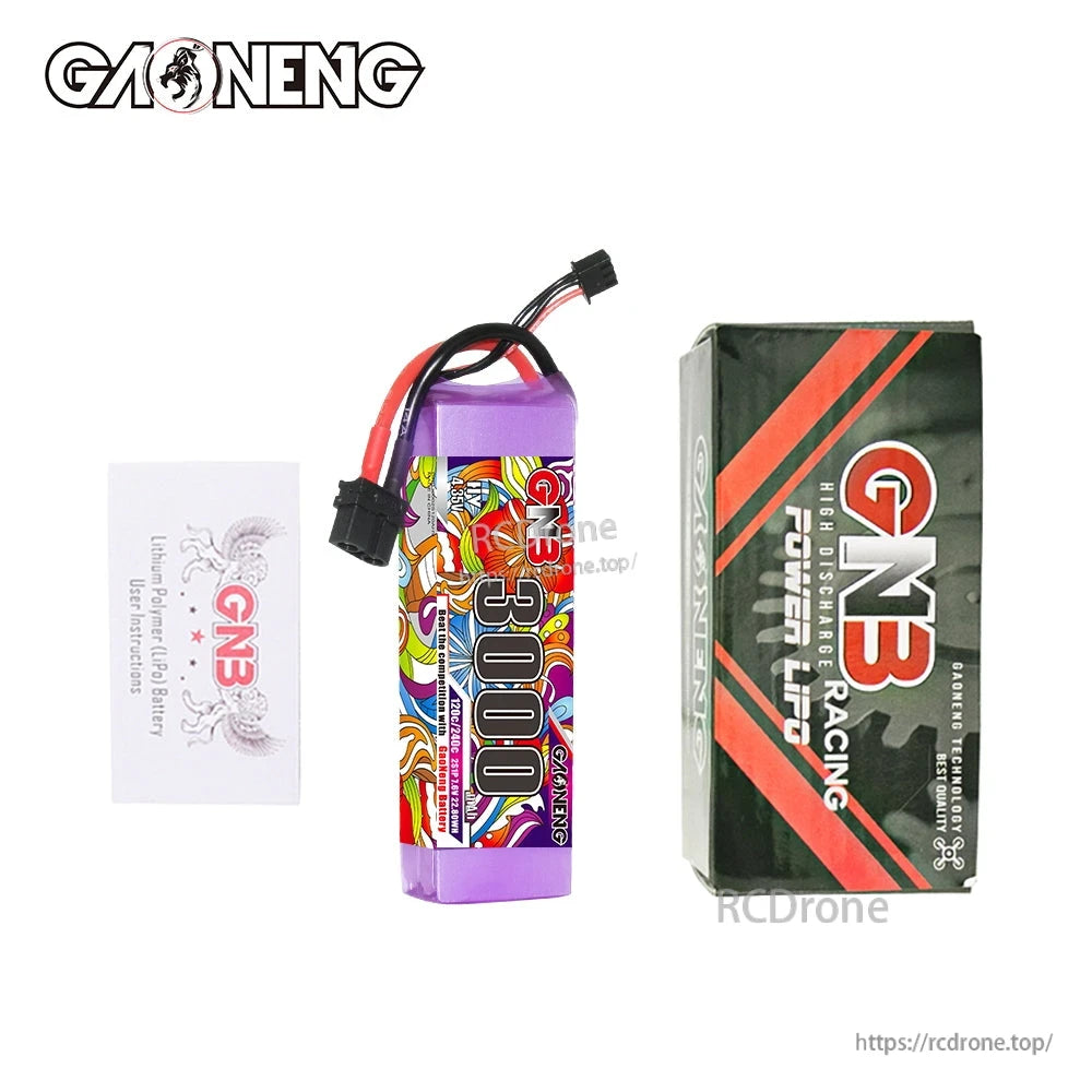 Package contents: GNB 3000mAh battery pack with retail box and instruction card