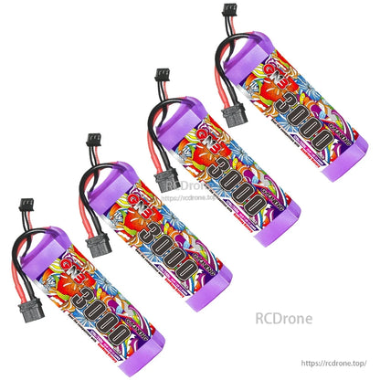 Four GNB 3000mAh LiHV battery packs with XT60 connectors, group display