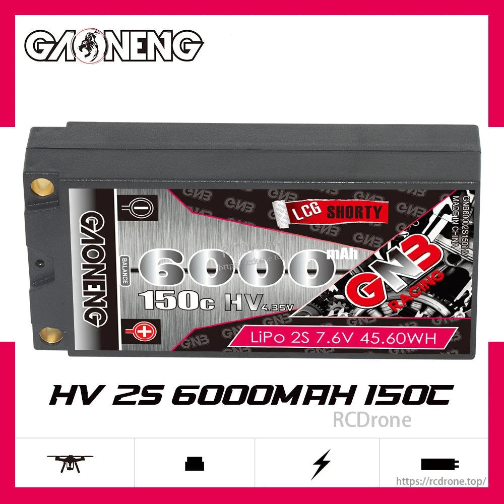GAONENG GNB HV 2S 6000mAh 150C LCG shorty hard case LiPo battery product graphic