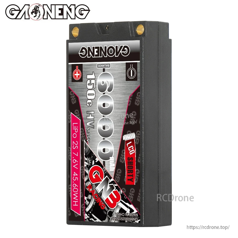 Front label view of GAONENG GNB 6000mAh 150C HV 2S LCG shorty hard case LiPo battery