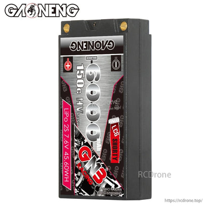 Front label view of GAONENG GNB 6000mAh 150C HV 2S LCG shorty hard case LiPo battery