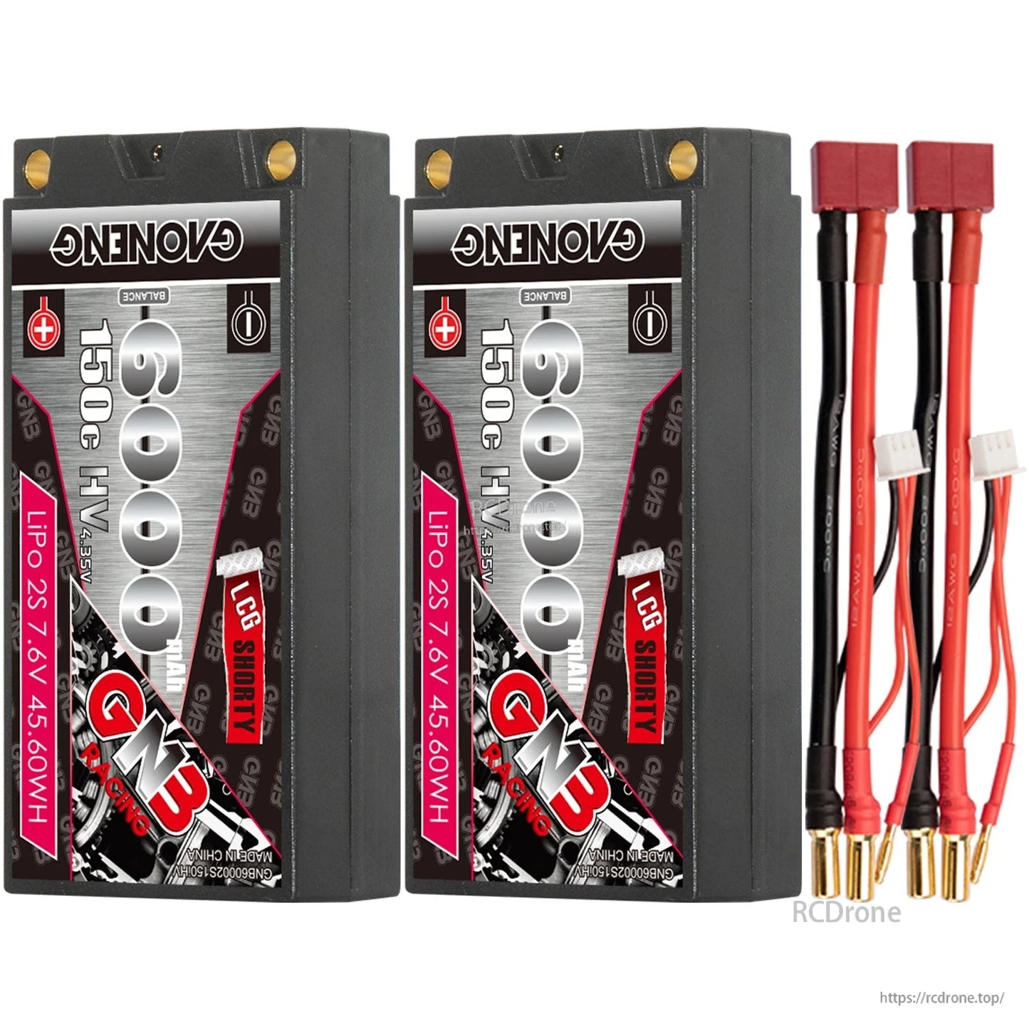 Two-pack bundle with two adapter leads featuring red T-style plug ends and 5mm bullet connectors