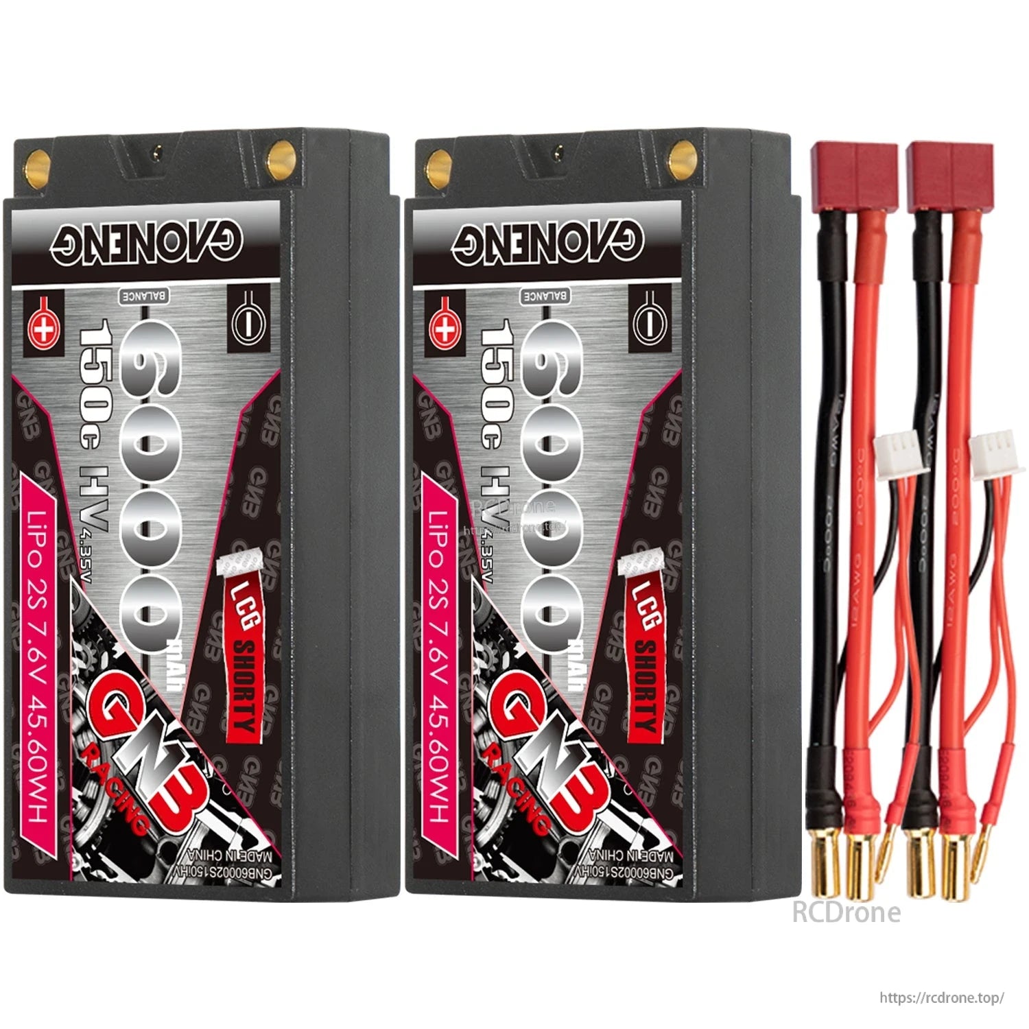 Two-pack bundle with two adapter leads featuring red T-style plug ends and 5mm bullet connectors