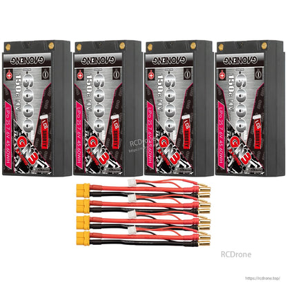 Four-pack bundle: 4x GNB 6000mAh shorty hard case batteries with four yellow-plug adapter leads