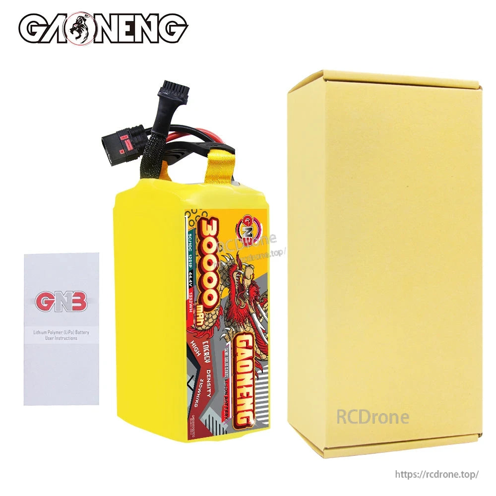 Package contents: GAONENG 30000mAh battery pack with retail box and GNB instruction leaflet