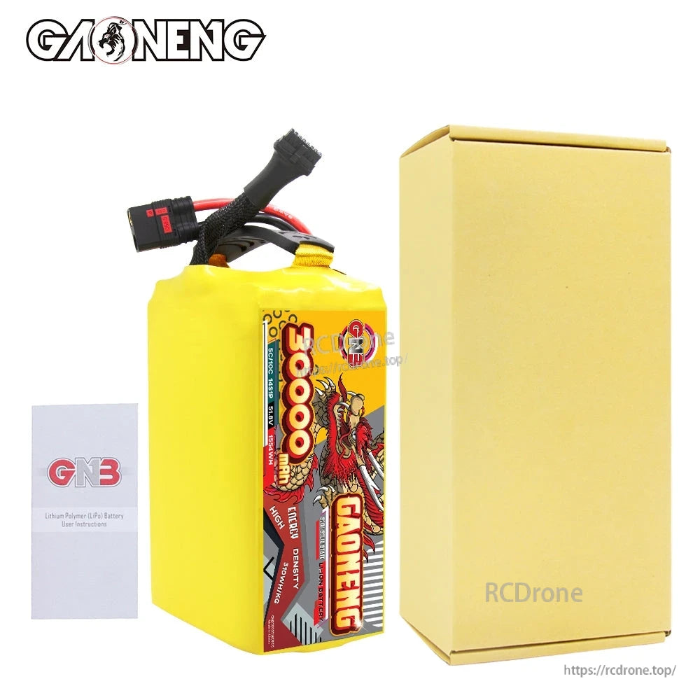Package contents: GAONENG battery pack, retail box, and included instruction leaflet