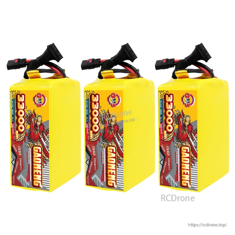 Three-pack bundle image of GAONENG 33000mAh battery packs aligned front label side