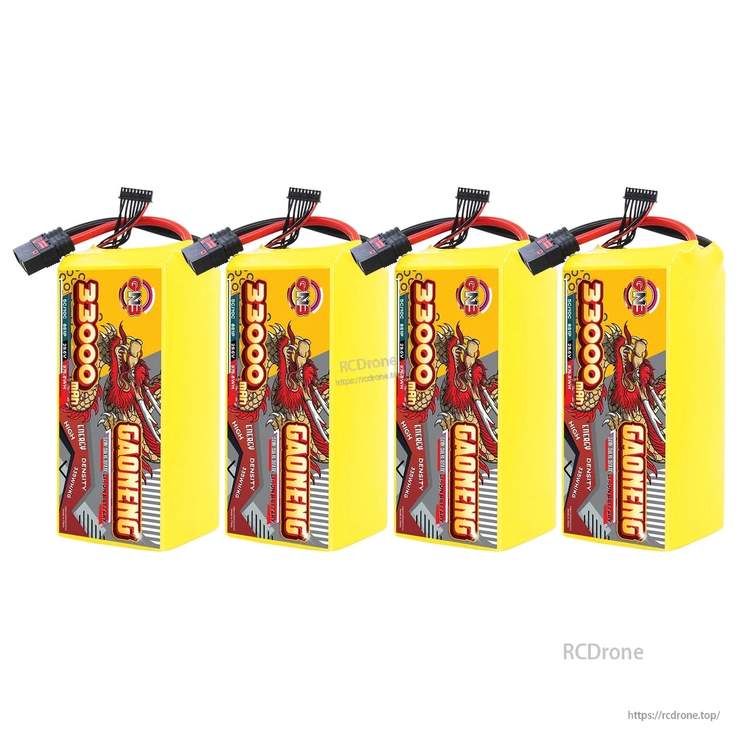Four GAONENG GNB 33000mAh packs in a row with QS8-S connector leads