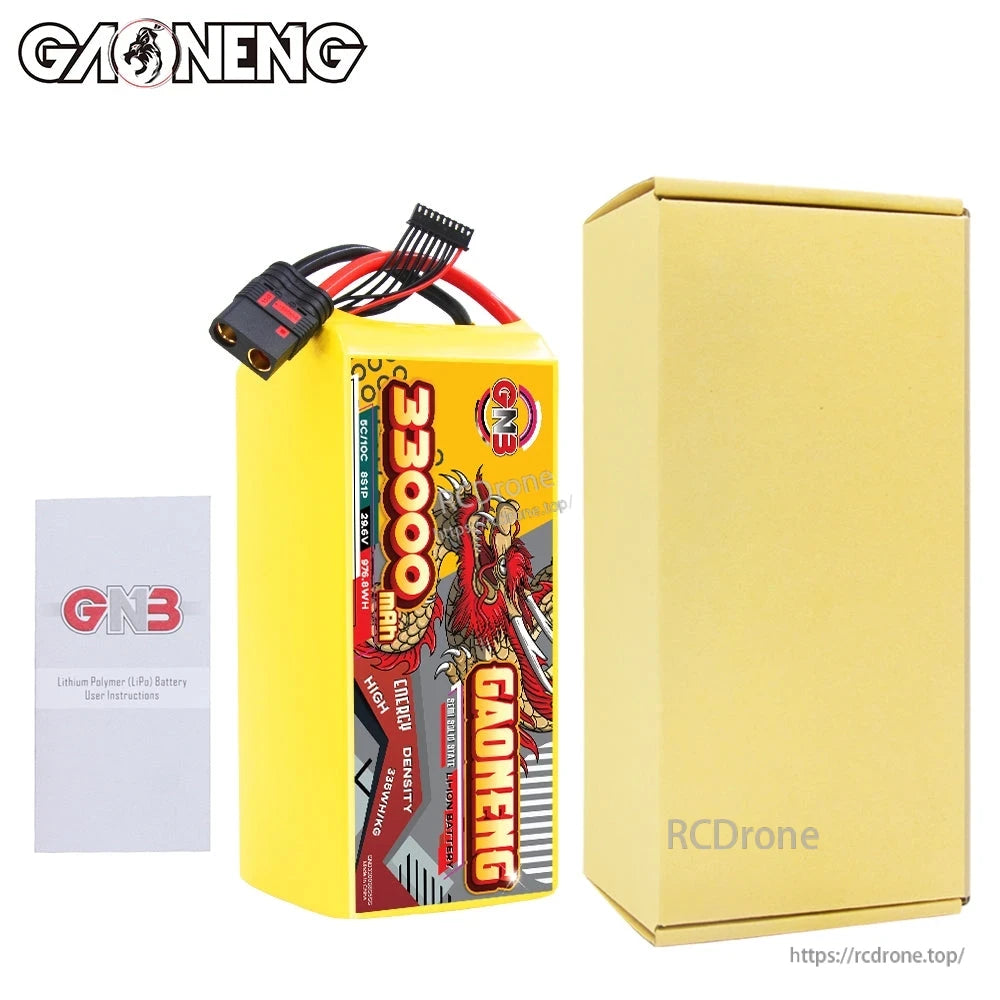 Package contents: GAONENG battery pack, cardboard box, and GNB user instructions leaflet