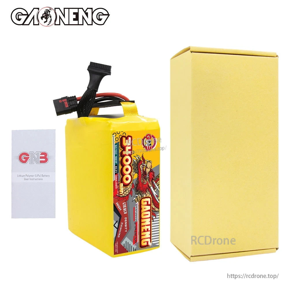 Package contents: GAONENG GNB 34000mAh battery pack with retail box and GNB leaflet/manual