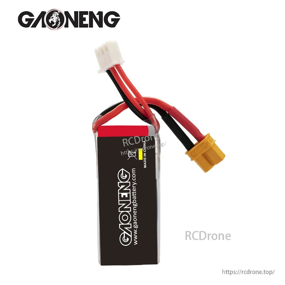 GAONENG GNB 350mAh LiPo battery side/back view showing GAONENG branding and lead wire exit
