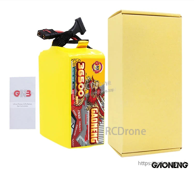 Package contents: GAONENG battery pack beside retail box and GNB leaflet/manual