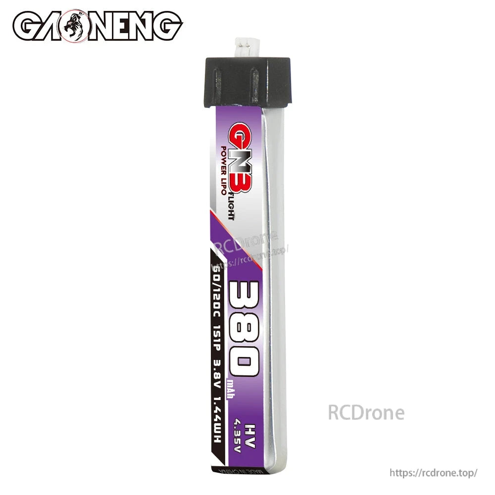 Single GNB 380mAh HV 4.35V LiPo battery upright front view
