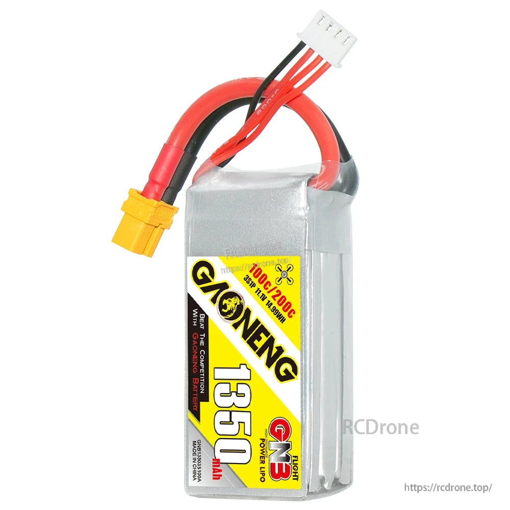Front label view of GAONENG GNB 1350mAh 3S LiPo with XT60 lead and balance connector
