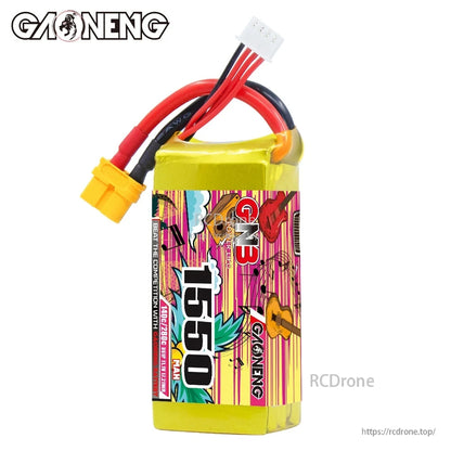 Front label view of GNB 1550mAh LiPo battery with XT60 plug and white balance connector