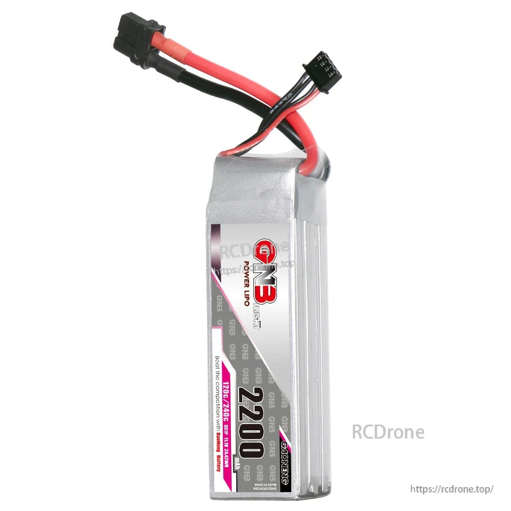 Single GNB Power LiPo battery standing upright, front label with XT60 and balance plug