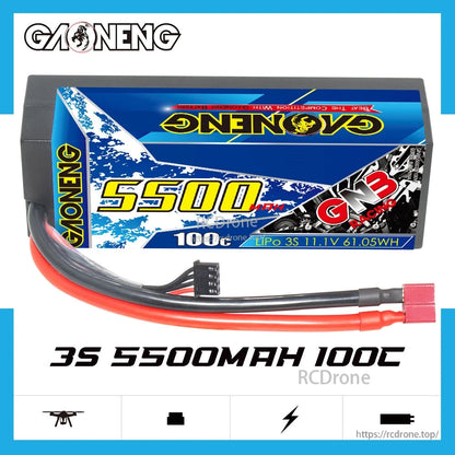 GAONENG GNB 3S 11.1V 5500mAh 100C hard case LiPo battery product graphic with key specs text
