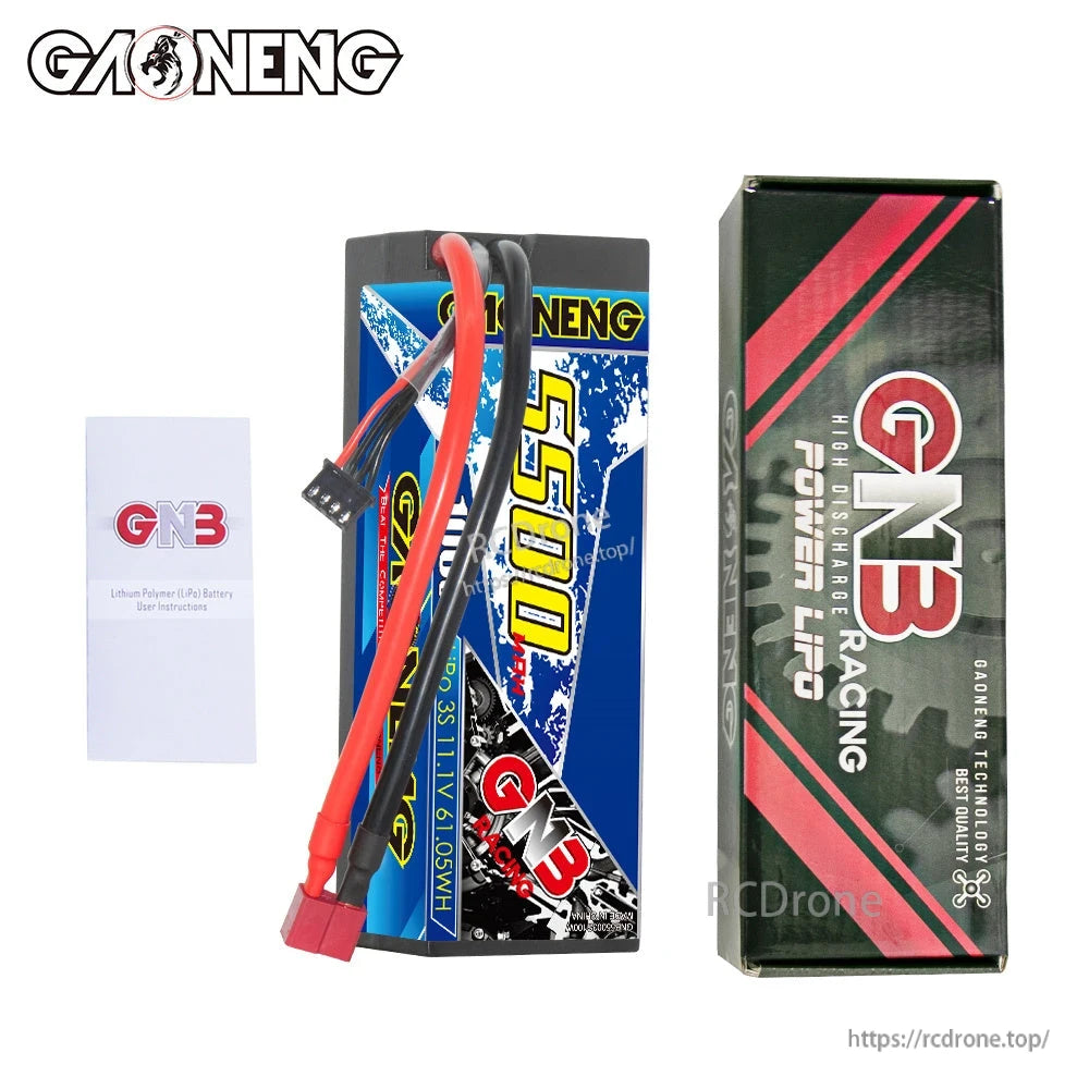 Package contents: GAONENG GNB hard case battery with GN3 Racing retail box and instruction leaflet