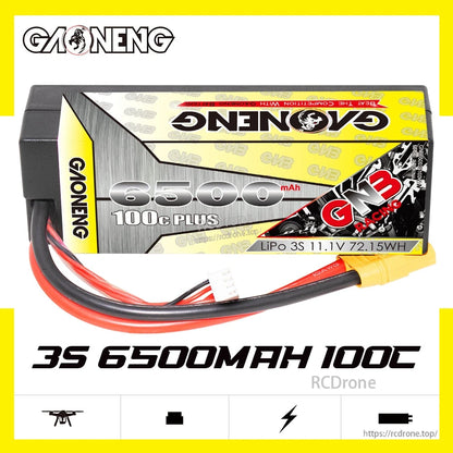 GAONENG GNB 3S 6500mAh 100C battery graphic showing 11.1V and 72.15Wh text on label