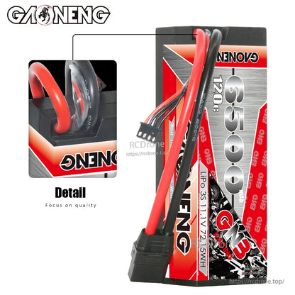Close-up detail of battery wire exit and strain relief on hard case, red and black power leads