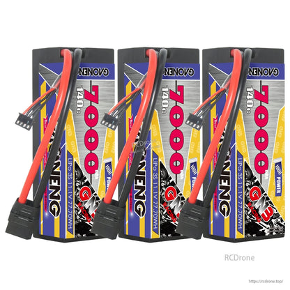 Three GAONENG GNB hard case LiPo batteries shown together with XT90 connectors