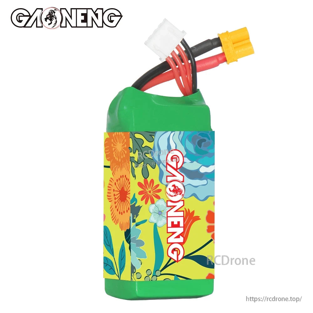 Rear label view showing GAONENG branding on wrap, with balance lead and XT30 plug visible