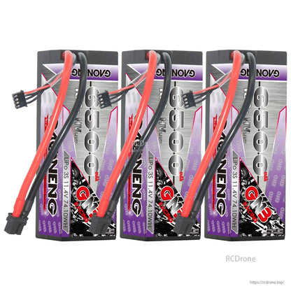 Multiple GNB 3S 6500mAh hard case LiPo batteries displayed together