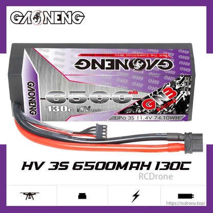 GAONENG GNB 3S 11.4V 6500mAh 130C battery front view with connector and label visible