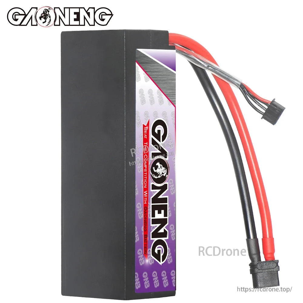 Side profile of the GNB hard case LiPo battery with wires exiting the top edge