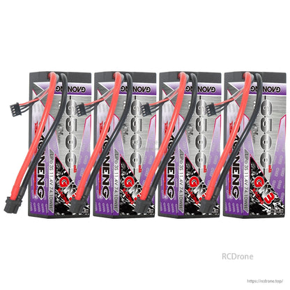 Four GAONENG GNB 6000mAh hard case LiPo batteries shown together with XT60 leads