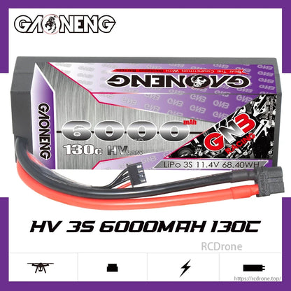 GAONENG GNB 3S 11.4V 6000mAh 130C LiHV LiPo battery graphic with lead and balance connector