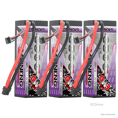 Three GAONENG GNB hard case LiPo batteries shown together with XT60 leads and balance connectors