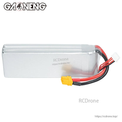 Plain back view of LiPo pack casing with XT60 lead and balance connector visible on right