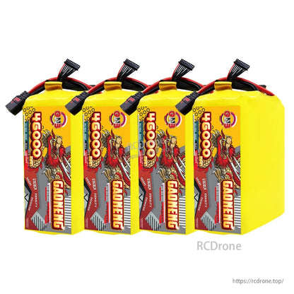 Four GAONENG 46000mAh battery packs grouped together, label side visible with leads on top