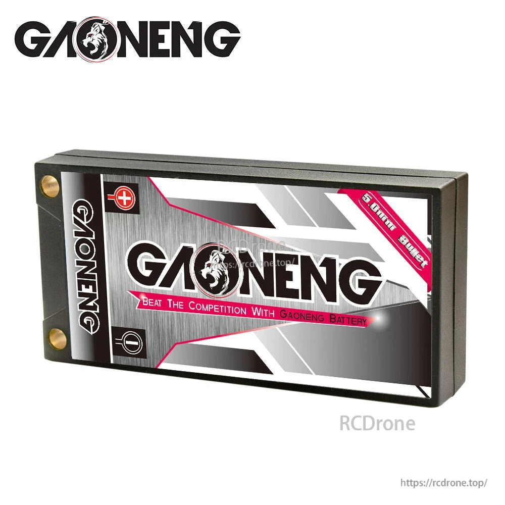 Rear side view showing GAONENG branding panel on hard case shorty LiPo battery