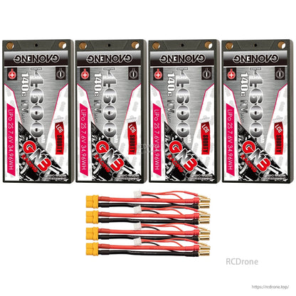 Four-pack GNB 4600mAh shorty hard case LiPo batteries with XT60 leads and 5mm bullets