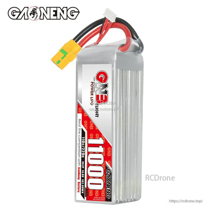 GAONENG GNB 11000mAh battery standing side view showing thickness, top wiring exit and XT90S connector