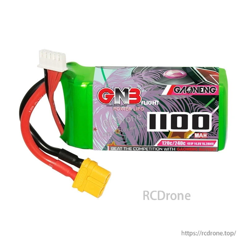 Single GNB 4S 1100mAh LiPo battery on white background with XT60 plug and balance lead visible