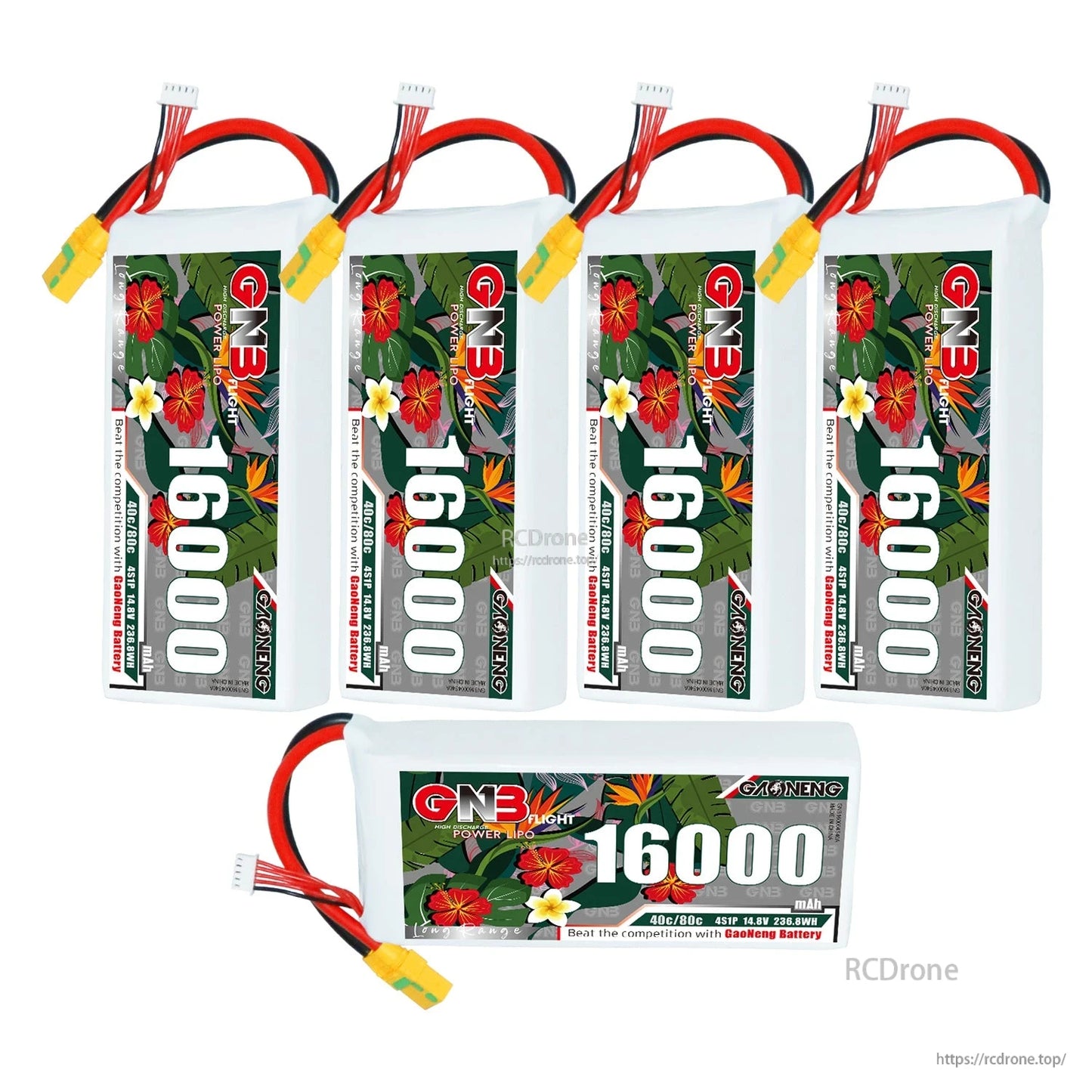 Five GNB 16000 batteries set with one horizontal and four vertical units, connectors facing left