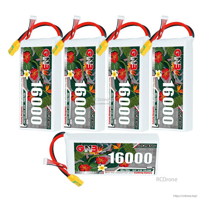 Five GNB 16000 batteries set with one horizontal and four vertical units, connectors facing left