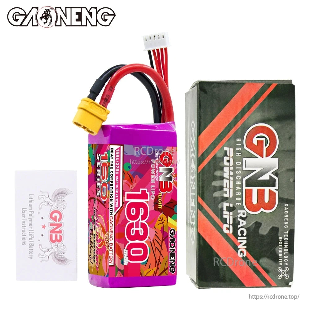 Package contents: GNB 1630 battery beside retail box and instruction card